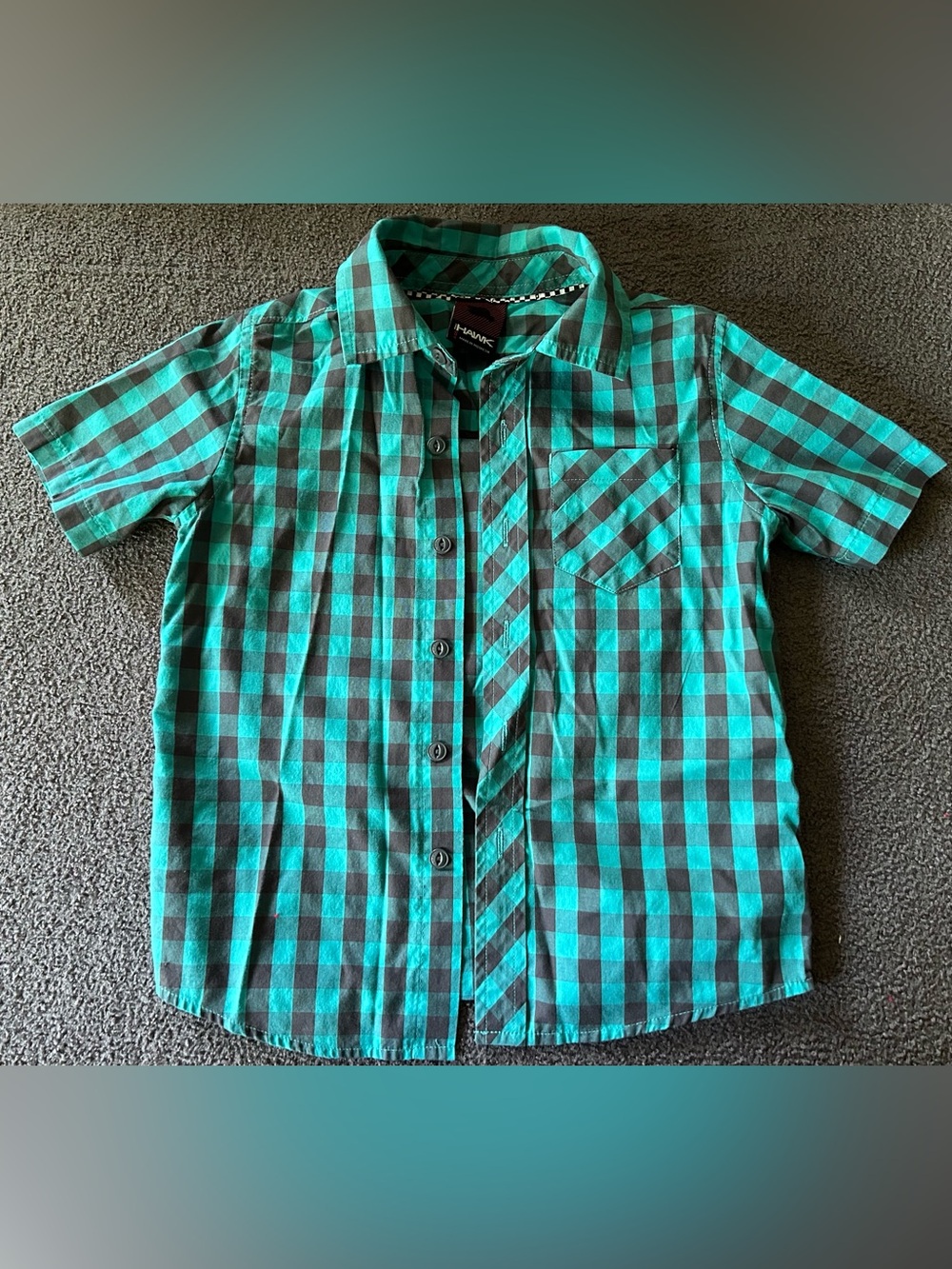 Tony Hawk Teal and Black Plaid Short Sleeve Button-Down Shirt